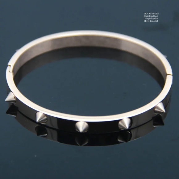Rivet Spiked Stainless Steel Spikes Hinged Cuff Bracelet Retro Glam Punk Gothic - Picture 8 of 9